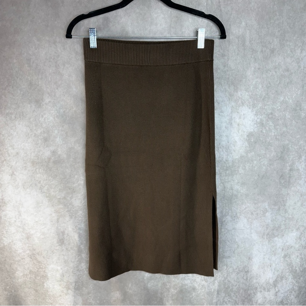 AYR The Curator Ribbed Knit Pencil Skirt In Dark Brown Women's Size S‎